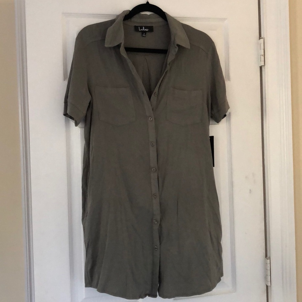 Hunter green shirt dress with pockets